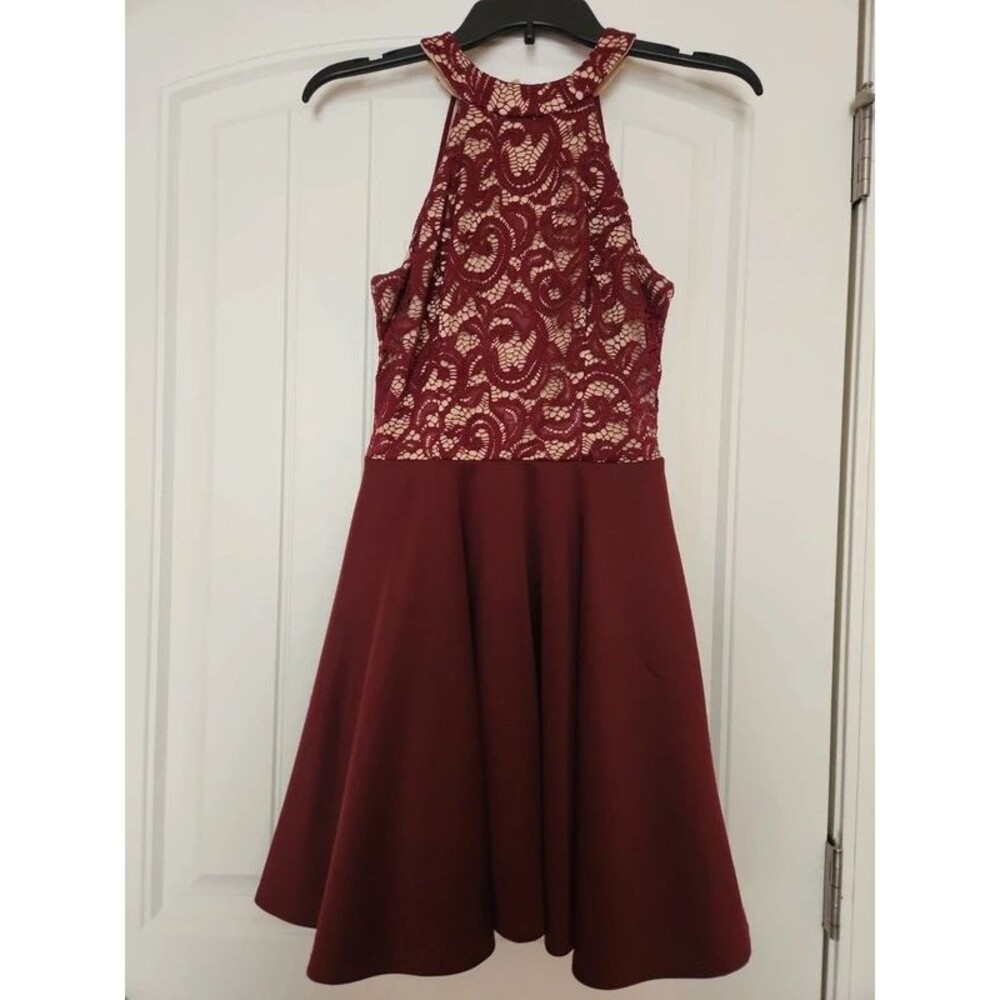 B. Darling Burgundy Juniors (size 5/6) Skater Dress w/Lace Front